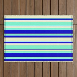 [ Thumbnail: Light Yellow, Aquamarine, and Blue Colored Striped/Lined Pattern Outdoor Rug ]