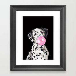 Dalmatian Blowing Bubble Gum Black Framed Art Print