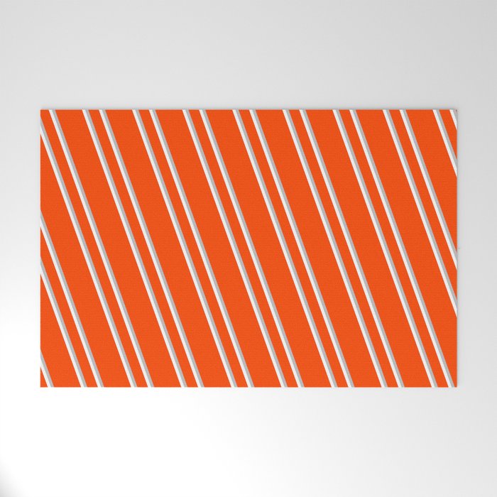 Red, Grey, and White Colored Striped/Lined Pattern Welcome Mat