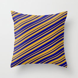 [ Thumbnail: Goldenrod & Dark Blue Colored Lined/Striped Pattern Throw Pillow ]