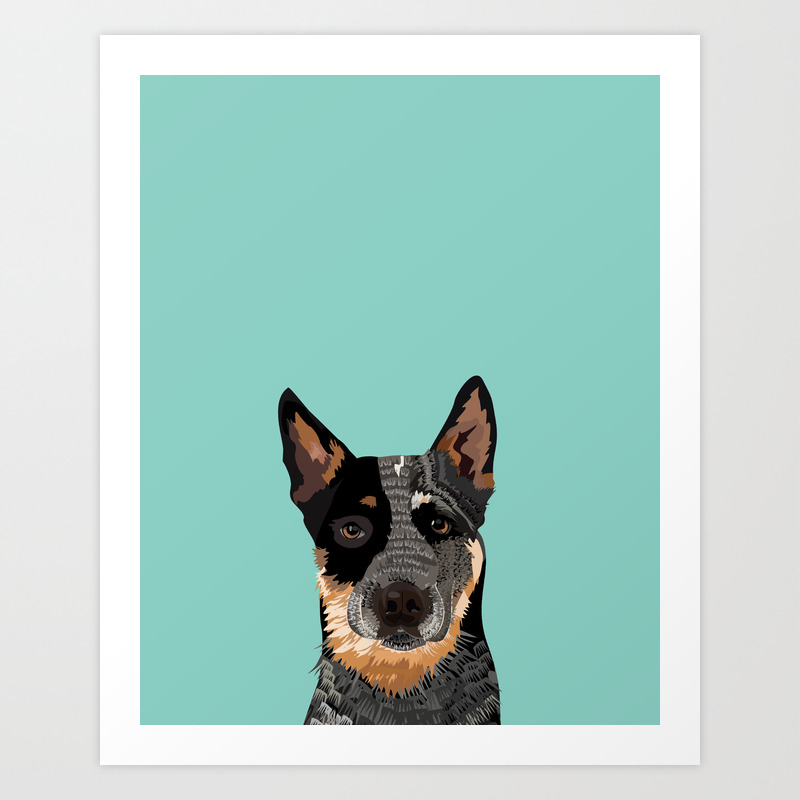 Australian Cattle Dog Blue Heeler Pet Portrait Art Print And Dog