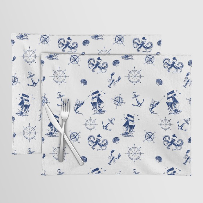 Blue Silhouettes Of Vintage Nautical Pattern Placemat