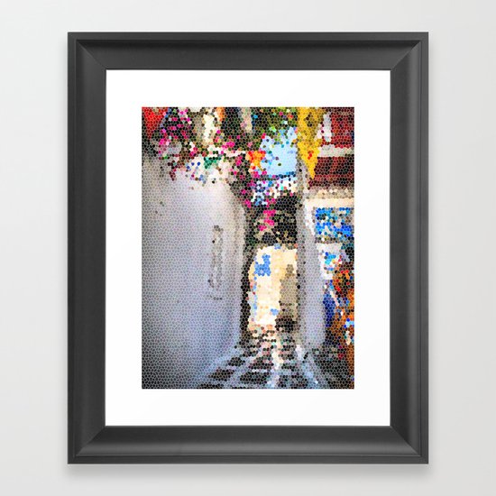 Tiffany Glass Style Greece Street Framed Art Print