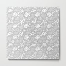 Light Grey And White Coral Silhouette Pattern Metal Print