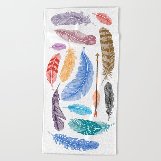 Feathers on White Beach Towel