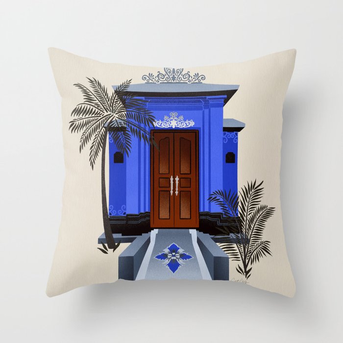 Balinese Doorway – Blue Throw Pillow