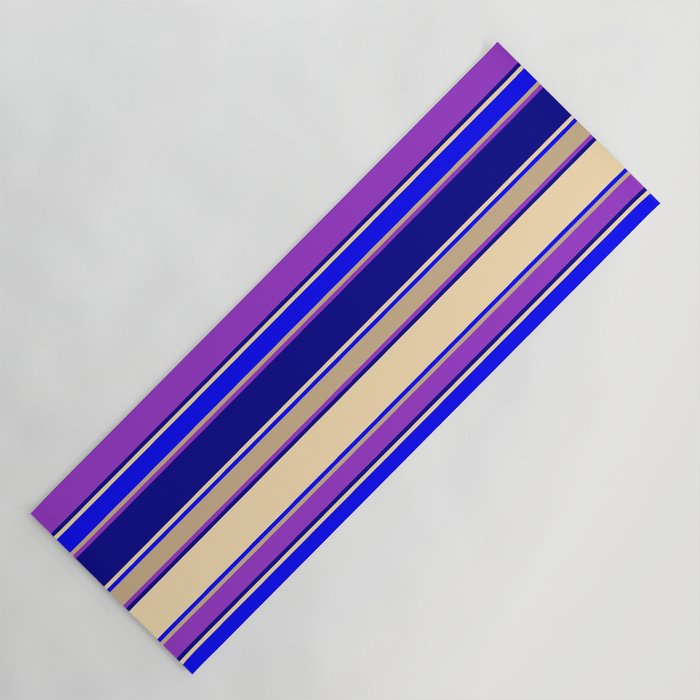 Colorful Dark Orchid, Dark Blue, Beige, Blue & Tan Colored Striped Pattern Yoga Mat