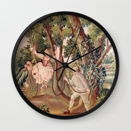 19th Century Antique French Aubusson Tapestry Pastoral Scene Wall Clock