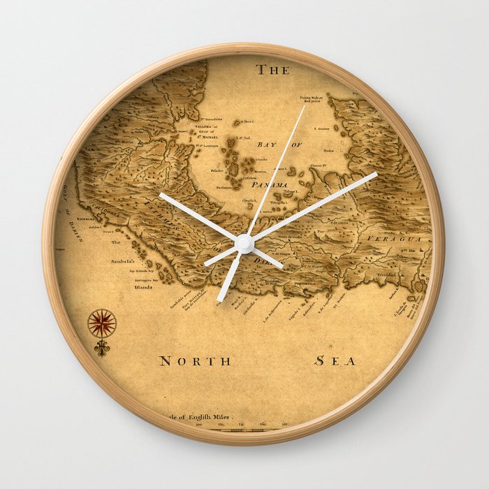 Map Of Panama 1800 Wall Clock by Vintage Maps & Prints Society6