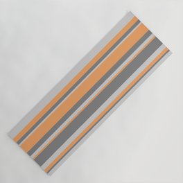 [ Thumbnail: Brown, Gray & Light Grey Colored Lined/Striped Pattern Yoga Mat ]