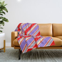 [ Thumbnail: Red, Grey, Purple & Beige Colored Stripes/Lines Pattern Throw Blanket ]
