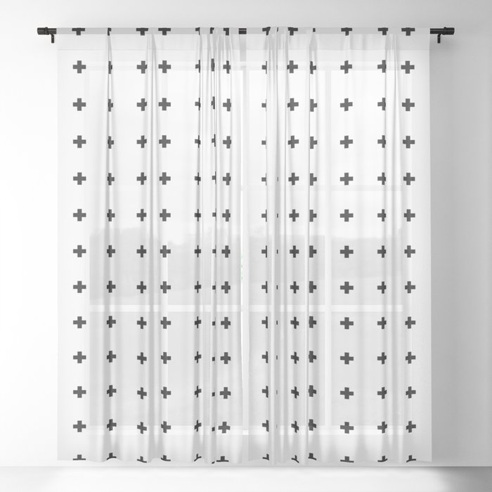 Swiss Cross White Small Sheer Curtain