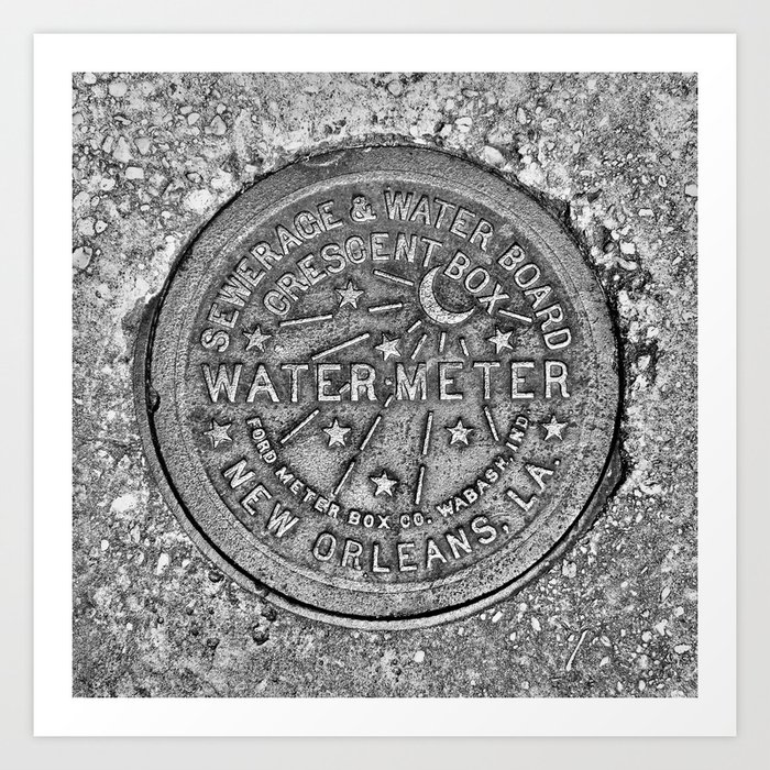 New Orleans Water Meter Louisiana Crescent City NOLA Water Board Metalwork Grey Silver Art Print