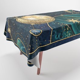 Celestial Starry Emerald Gold Cosmos Tablecloth