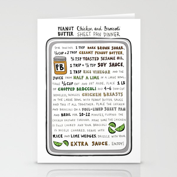 peanut butter chicken and broccoli sheet pan dinner recipe stationery cards