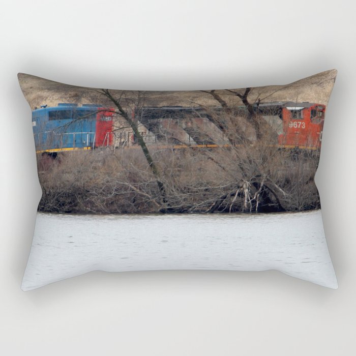 Train by River in late fall Rectangular Pillow