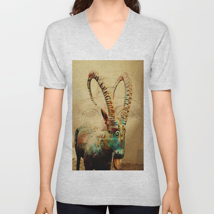 Abstract Art - Capricorn Goat  V Neck T Shirt