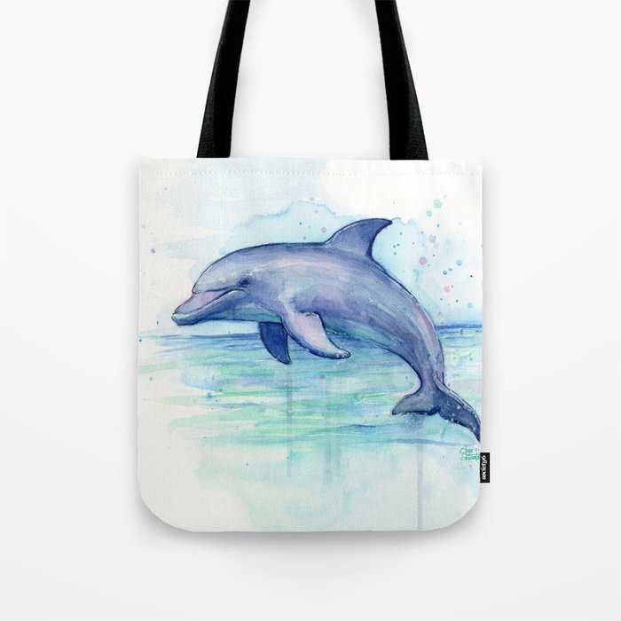 Dolphin Watercolor Sea Creature Animal Tote Bag