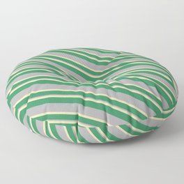 [ Thumbnail: Tan, Sea Green, and Dark Gray Colored Stripes/Lines Pattern Floor Pillow ]