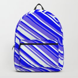 [ Thumbnail: Medium Slate Blue, Mint Cream, and Blue Colored Lines Pattern Backpack ]