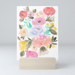 Country pastel garden floral watercolor bohemian pattern Mini Art Print