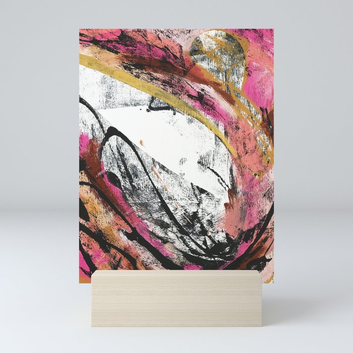 Motivation [4] : a colorful, vibrant abstract piece in pink red, gold, black and white Mini Art Print
