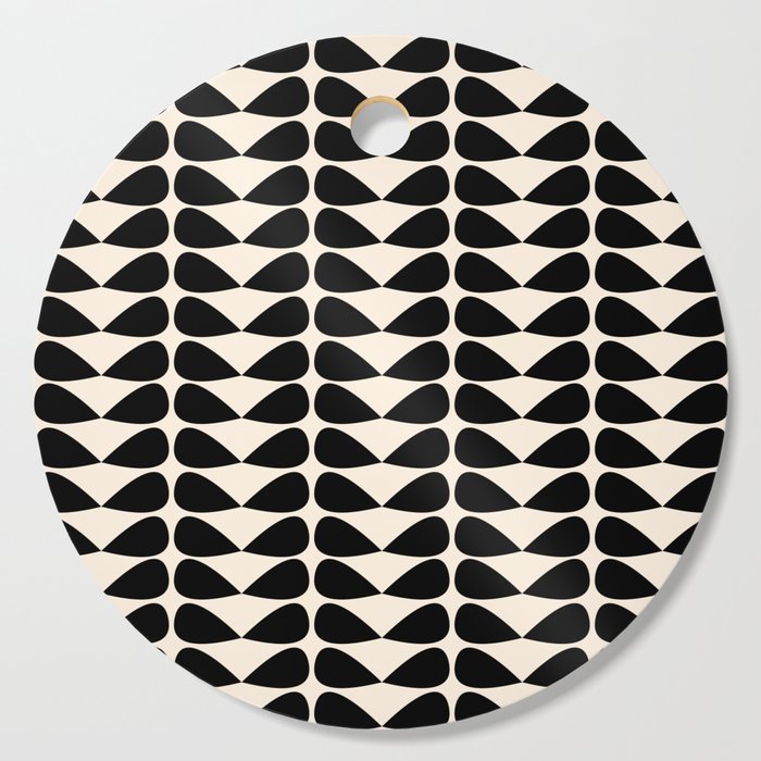 Mod Leaves Mid Century Modern Abstract Pattern in Black and Almond Cream Cutting Board
