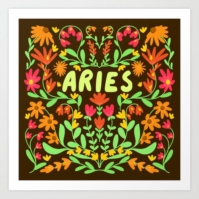 Aries Retro Folk Art  Art Print
