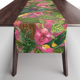 Vintage & Shabby Chic - Pink Tropical Bird Summer Garden Table Runner