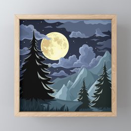 Night landscape with mountains and trees. Framed Mini Art Print