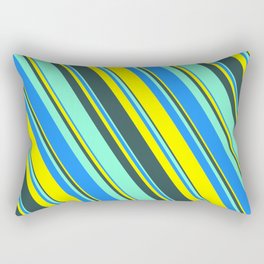 [ Thumbnail: Blue, Yellow, Dark Slate Gray, and Aquamarine Colored Lines Pattern Rectangular Pillow ]