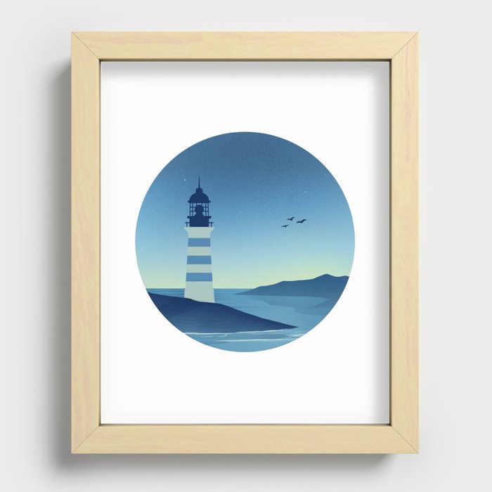 Lighthouse at Sunrise Minimal Landscape Framed Art Print Recessed Framed Print