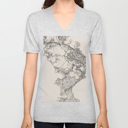 Yokosuka, Japan - Black and White City Map V Neck T Shirt