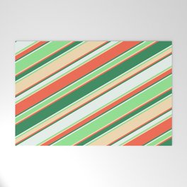 [ Thumbnail: Colorful Red, Sea Green, Mint Cream, Light Green & Beige Colored Lined/Striped Pattern Welcome Mat ]