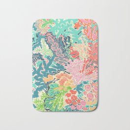 Reef Rhapsody Bath Mat | Happy, Sealife, Soft, Patterned, Cheerful, Optimistic, Drawn, Bright, Detailed, Abstract 