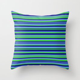 [ Thumbnail: Cornflower Blue, Lime Green, and Blue Colored Striped/Lined Pattern Throw Pillow ]