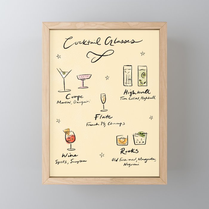 Guide to Cocktail Glasses Framed Mini Art Print