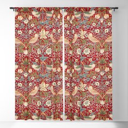 William Morris Vintage Strawberry Thief Red Pattern Blackout Curtain