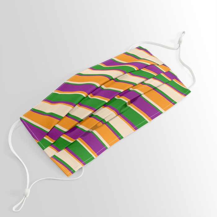 Dark Orange, Bisque, Green, and Purple Colored Stripes Pattern Face Mask