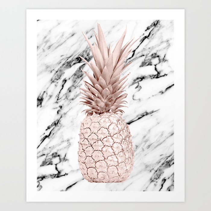 Rose Gold Pineapple On Black And White Marble Art Print By Followmeinstead Society6