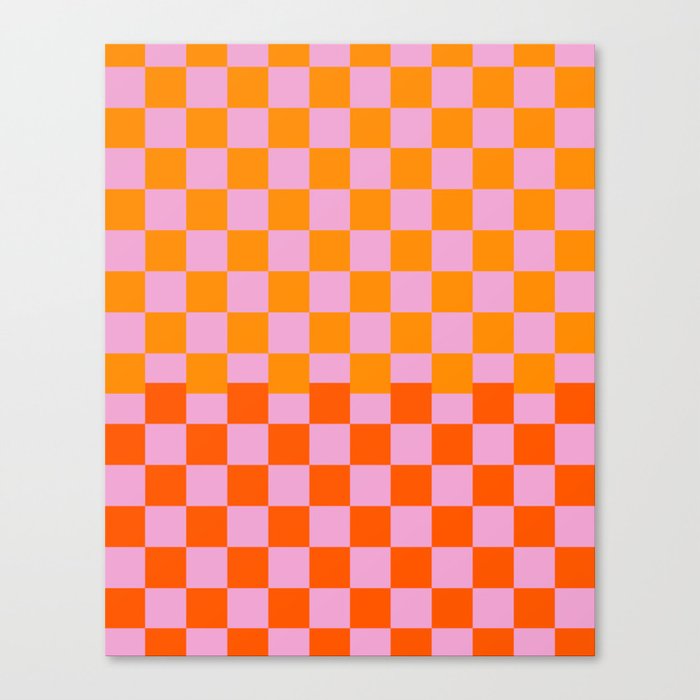 Checkered Pattern in Red, Orange and Dusty Pink Canvas Print