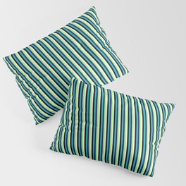 [ Thumbnail: Green, Midnight Blue, Light Sea Green, Black & Light Yellow Colored Lined/Striped Pattern Pillow Sham ]