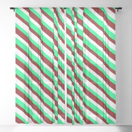 [ Thumbnail: Maroon, White, and Green Colored Striped Pattern Sheer Curtain ]