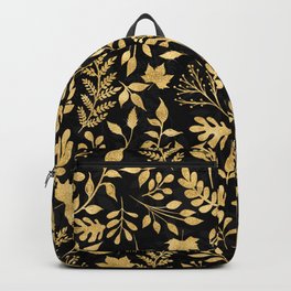 Elegant Gold Foliage Black Design Backpack | Brushstrokes, Whitecolor, Goldfoliage, Botanicaldesign, Handpaint, Trendydesign, Elegantfoliage, Black, Eucalyptusfoliage, Leavesdesign 