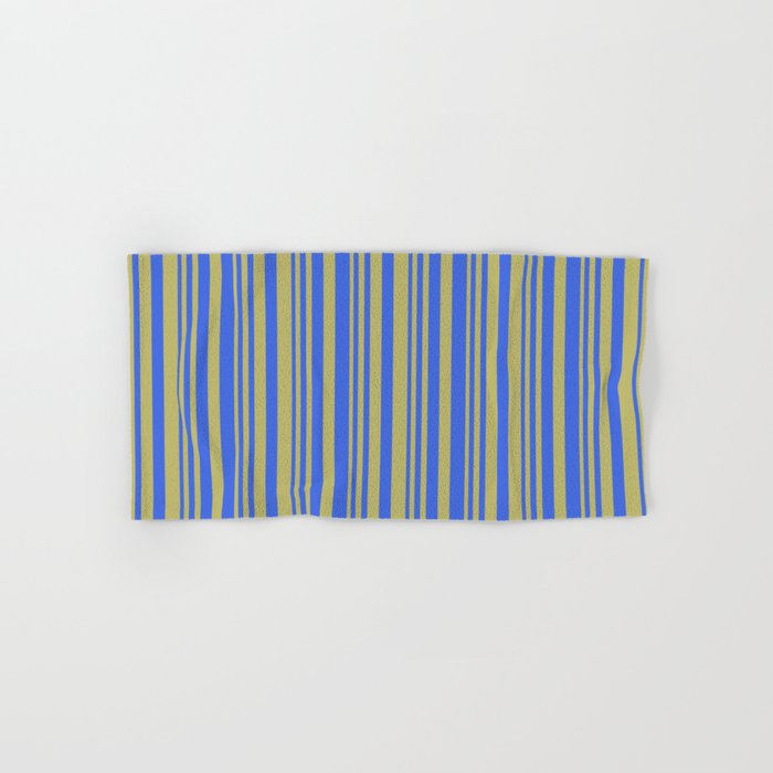 Dark Khaki & Royal Blue Colored Striped Pattern Hand & Bath Towel