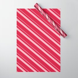 [ Thumbnail: Light Pink & Crimson Colored Striped Pattern Wrapping Paper ]