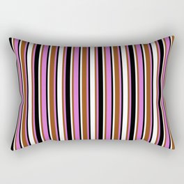 [ Thumbnail: Orchid, Brown, White & Black Colored Lined Pattern Rectangular Pillow ]