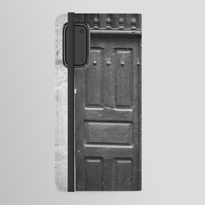 Black and white vintage wood door art print - old frontdoor in France - vintage travel photography Android Wallet Case