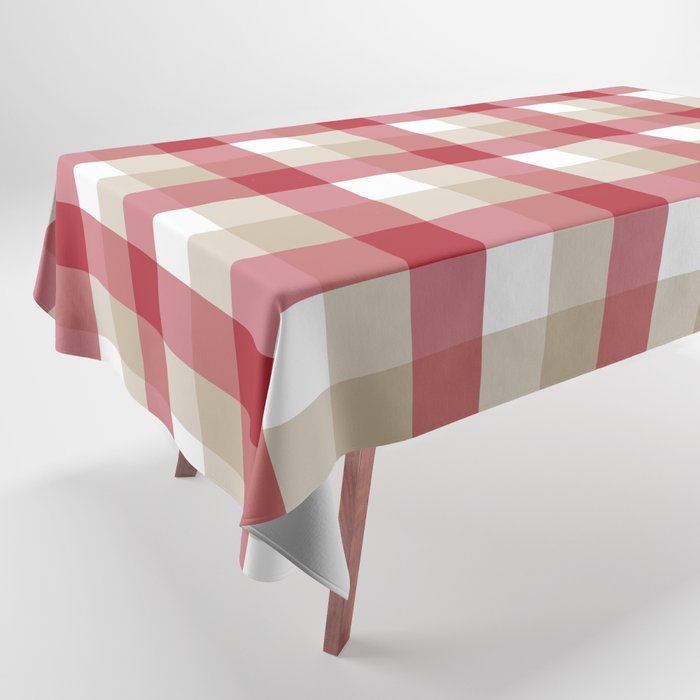 Gingham Plaid Pattern (red/tan/white) Tablecloth