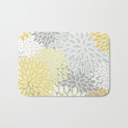 Floral Prints, Soft, Yellow and Gray, Modern Print Art Bath Mat